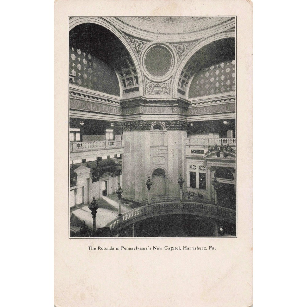 Vintage Postcard The Rotunda Pennsylvania New Capitol Harrisburg PA BW Interior - Picture 1 of 2